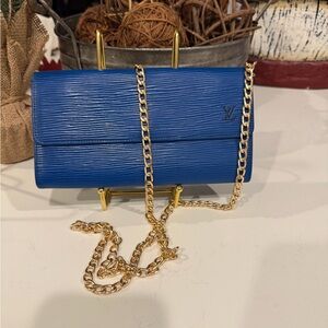 Louis Vuitton Blue Clutch with Gold Chain
